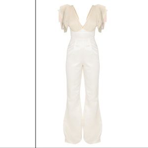 NWT-Petite champagne tulle detail satin jumpsuit